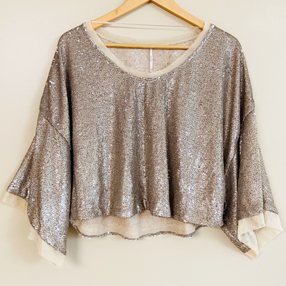 Free People Champagne Dreams Sequin Party Blouse - Picture 6 of 11